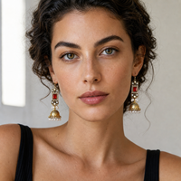 Parure de boucles d'oreilles de luxe bohèmes tribales multicouches en alliage de zinc avec perles, motif géométrique ajouré en forme de fleur, idéale pour les fêtes et les cadeaux.