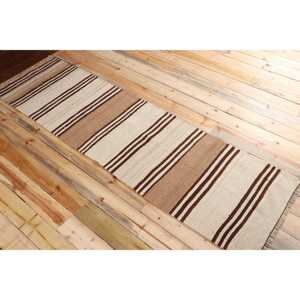 Vintage 2.4x8.9 ft Rug, Runner Turkish Rug, <b>Brown</b> Geometric <b>Wool</b> Rug - Product Image 4