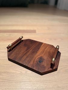 Plateau de service rectangulaire incurvé en bois avec poignées latérales, style rustique en acacia, pour snacks, desserts, thé, café, décoration de table - Product Image 5