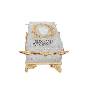 Boîte à mouchoirs couronne royale or en laiton massif cristal décor fait à la main - Product Image 5