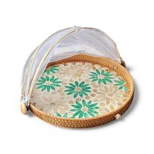 ฝาครอบอาหารทรงสี่เหลี่ยมทำจากเปลือกหอยมุกธรรมชาติ งานแฮนด์เมด สำหรับปกป้องอาหาร ใช้เสิร์ฟบนโต๊ะอาหาร และตกแต่งภายใน ผลิตในเวียดนาม - Product Image 3