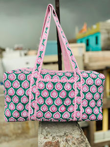 Grand sac de voyage Weekender en coton, sac de sport en tissu matelassé fait à la main, sac à bagages à main imprimé en bloc, sacs pour femmes, - Product Image 2