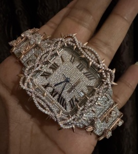 Meilleure qualité Glacé Deux Tons VVS Moissanite Diamant Montre Unique Épines Style Luxe Hip Hop Fêtes Inoxydable Affaires Cuir - Product Image 4