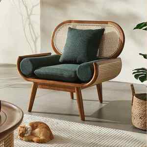 Natural Sustainable Rattan <b>Sofa</b> <b>Wooden</b> <b>Frame</b> Modern Design Comfortable Cozy Upholstery for Bedroom Hotel Living Room Lounges - Product Image 4