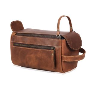Unisex Genuine Leather Vintage Water Resistant Zipper for & Cosmetics <b>Bag</b> for Men and <b>Women</b> - Product Image 4