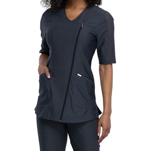 Túnica frontal asimétrica con cremallera y cuello en V de hermoso diseño para mujer, ropa de trabajo para Spa de enfermería, uniformes OEM para uso hospitalario de Colors-3XL sólido - Product Image 4