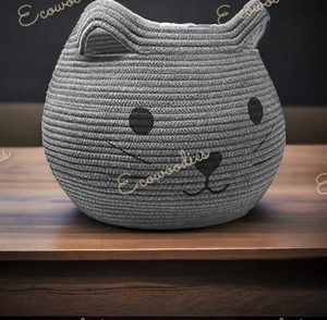 Animal Pattern <b>Large</b> Cotton Rope <b>Storage</b> <b>Basket</b> With Handles Woven <b>Storage</b> Bin Nursery <b>Storage</b> Box Toys Clothes Organizer - Product Image 3