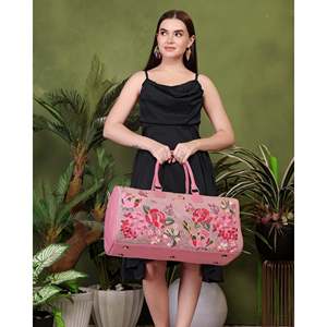 Priglob Exim <b>Weekender</b> Duffel <b>Bag</b> for <b>Women</b>-<b>Large</b> Capacity Vegan Leather Travel <b>Bag</b> Suede Velvet Trim Zipper Closure 1.2kg 53cm - Product Image 2