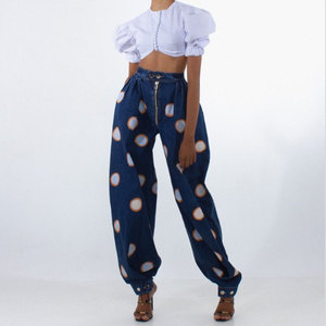 WCross-Border celana Denim musim panas baru Barat wanita-ritsleting pinggang tinggi bermanset, Retro kasual longgar, grosir - Product Image 4