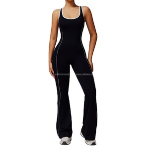 Mono de Yoga Personalizado con Logotipo, de una Pieza, para Mujeres Altas, con Cinturón, Pantalones Acampanados de Cintura Alta, Decoración con Aberturas, para Ropa Deportiva - Product Image 2