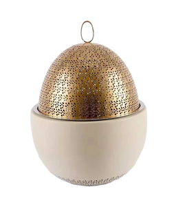 Marmite en métal de forme ronde pour service de cuisine de table en or avec support en bois pour marmite de qualité supérieure, design de luxe fait à la main - Product Image 1