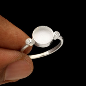 High Quality Solid 925 Silver 8mm Cup Blank Bezel Gemstone Cabochon <b>Ring</b> Setting With CZ Breastmilk DIY Resin Jewelry Findings - Product Image 1