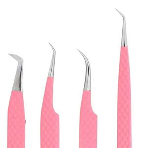 แหนบต่อขนตาปลอมทำจากสเตนเลสเคลือบสีชมพูดูแลขนตา - Product Image 3