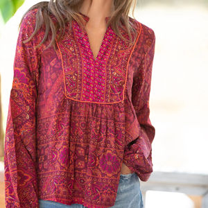 Hot Sale Women's Summer Boho Casual V-Neck <b>Balloon</b> Sleeve Vintage Embroidered Eco-Friendly Unique Top - Product Image 1