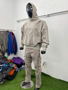 Conjunto de Sudadera con Capucha y Pantalones Deportivos con Diseño de Huesos en Relieve para Hombre, Ropa Deportiva de Invierno, Transpirable, Talla Grande, Personalizable - Product Image 3