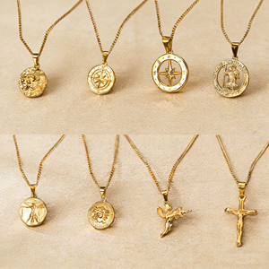 Ciondolo da uomo in acciaio inossidabile color oro con croce, angelo, bussola, San Cristoforo, impermeabile, gioielli streetwear, anti-ossidazione, regalo maschile - Product Image 3