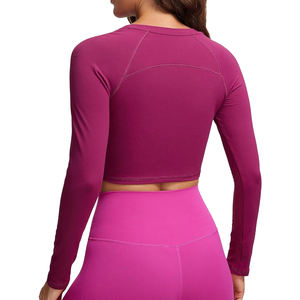 Best Selling Women's Custom Knitted Polyester <b>Spandex</b> Blended Tshirt Quick Dry Full Sleeved Casual OEM Branded Plus Size Tees - Product Image 2