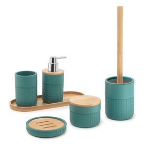 Serie Pucket resina verde naturale e vassoio di bambù Set da bagno singolo - Product Image 3