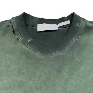 T-shirt homme style hip-hop vintage 2026, délavé à l'acide, déchiré, coupe slim, tricoté, manches courtes, streetwear personnalisé - Product Image 4