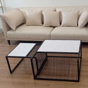 โต๊ะโซฟาคู่ ท็อปหินสี่เหลี่ยม โครงเหล็ก 70x70x45 ซม. TT68119 - Product Image 3
