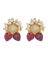 Quartz rose avec rubis rouge Boucles d'oreilles personnalisées en plaqué or 18 carats pour femmes au prix de gros en ligne