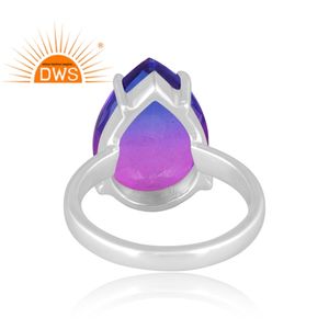 Anillo apilable de plata de ley fina, hecho a mano, con gemas de cuarzo doblet de amatista bio, a la moda, para mujer, regalo para ella. - Product Image 4