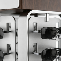 Support de présentation de lunettes en bois moderne pour la vente au détail, présentoir rotatif en métal pour lunettes de soleil avec logo personnalisé