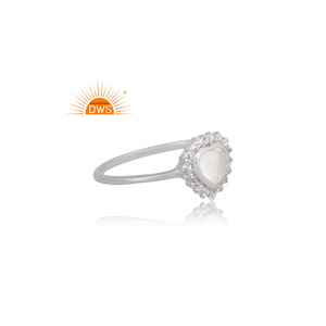 Hot Selling 925 Sterling <b>Silver</b> White Rhodium <b>Plated</b> Rainbow Moonstone & Cz Gemstone Stackable Ring Custom Jewelry For Women - Product Image 4