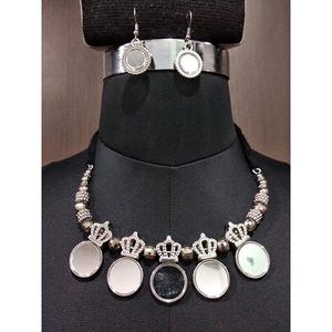 Jeweljunk 1112871 Fine Jewelry <b>Set</b> White Rhodium Plated <b>Necklace</b> with Emerald Zircon <b>Pearl</b> Gold for Navratri Bridal Party Gift - Product Image 1