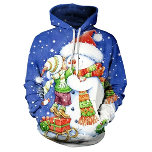 Men Women's New Unisex <b>Christmas</b> <b>Hoodie</b> Casual Pullover Sweatshirt with Seamless 3D Snowman Print Breathable Fashion Design - Product Image 1