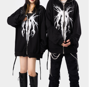 Sweat à capuche unisexe OEM en polyester 100 % pour l'hiver, noir, entièrement zippé, broderie frontale, manches longues, séchage rapide, respirant - Product Image 1