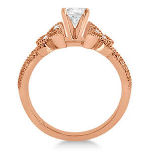 Anillo de Diamantes con Milgrain de Mariposa en Oro Rosa de 14K y Alianza de Boda de 0.40ct, Elegante Conjunto de Joyería de Boda - Product Image 4