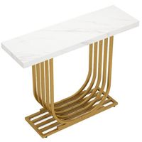 Table console rectangulaire en laiton moderne, design industriel rustique, plateau en marbre, mobilier de bureau à domicile, METAL WAVE, facile à nettoyer