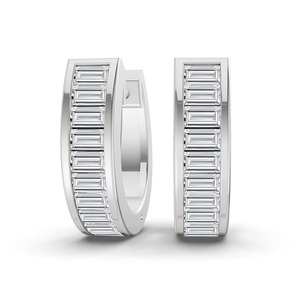Channel Baguette Lab Grown Diamond <b>Huggie</b> Earrings 1.00 Ct Tw F-G Color VS Clarity 20 Diamonds 14K <b>Solid</b> <b>Gold</b> Sleek Row Line - Product Image 1