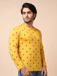 T-shirt tendance élégant 100% coton mercerisé à manches longues, col rond, confortable et durable, garde-robe jaune essentielle - Product Image 4