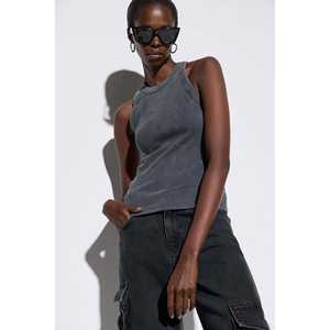 Blusa sin Mangas con Cuello Redondo para Mujer, Top Informal de Algodón Popelina, Bordado de Encaje en la Parte Delantera, Logotipo, Corte Regular - Product Image 3