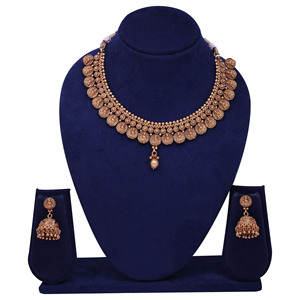 Wholesale Fashion Necklaces Antique Matte Plated South <b>Indian</b> Temple Necklaces Custom Antique Traditional & Festival Jewelry Set - Product Image 1