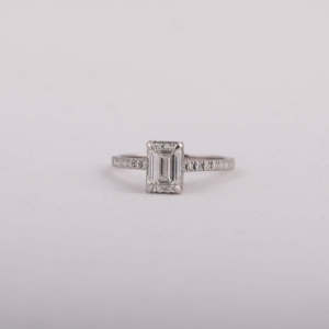Emerald Cut Lab Grown Diamond Pave Setting Engagement Ring 18K <b>Solid</b> Gold Gold Plated Trendy Style Accent Women Gift Ring - Product Image 5