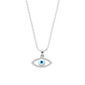 Collar con Colgante de Ojo Turco CLARA en Plata de Ley 925, con Turquesa, Zirconia y Diamantes Engastados en Bisel, Bañado en Rodio, Moderno, Regalo Perfecto - Product Image 1