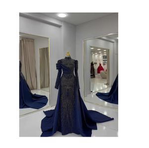 Robe de soirée élégante pour femmes de qualité supérieure, silhouette sirène longue jusqu'au sol, perlée, légère, broderie artisanale, maille respirante, taille plus - Product Image 3