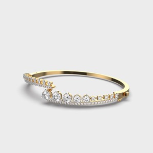 Bracelet jonc double rangée en or jaune/blanc/rose 9 carats avec diamants ronds de laboratoire certifiés IGI - Product Image 5