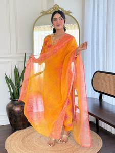 Traje Kurti Tradicional Indio y Pakistaní de Rayón para Mujer con Pantalón y Dupatta, Diseño Étnico Moderno, Informal, para Fiesta, Reversible - Product Image 2