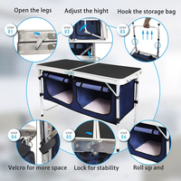 Table de camping extérieure en aluminium à hauteur réglable légère avec organisateur de rangement pliant pour barbecue, fête, extérieur et pique-nique