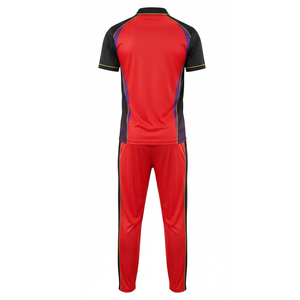Conjunto de Uniforme de Cricket Sublimado para Hombre, Jersey y Pantalón Transpirable con Paneles Rojos y Negros |   Ropa Deportiva Profesional para Equipos - Product Image 2