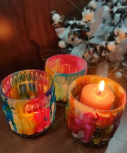 Luxury Red Marbleized Fancy Glass Top Handmade Modern <b>Small</b> Square Textured Candle <b>Jar</b> Unique Multi-Purpose Decorative Item - Product Image 3