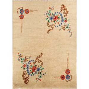 Pechino Gold Hand Knotted Wool <b>Large</b> Area Rug Paem-349 Classic Floral Abstract Design for Home Bedroom Hallway-Jute Kiltim Style - Product Image 1