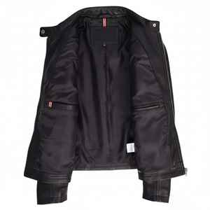 Chaqueta Bomber de Piel de Oveja Negra para Mujer, Cuero Genuino, Algodón Ecológico, Corte Ajustado, Cierre de Cremallera, Ropa Exterior - Product Image 3