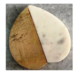 5pc Marble <b>Coaster</b> <b>Set</b> Warm Natural Wood <b>and</b> Marble Mango <b>coaster</b> Made in India - Product Image 3