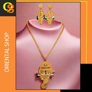 Boucles d'oreilles collier de style indien serties de boucles d'oreilles collier de qualité supérieure plaqué or 22Ct pour les femmes portent des bijoux - Product Image 2