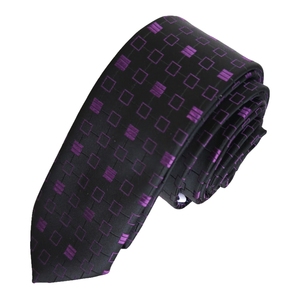 Purple Plaid Geometric <b>Black</b> Jacquard Woven <b>Slim</b> Fashion <b>Tie</b> <b>Tie</b> - Product Image 2